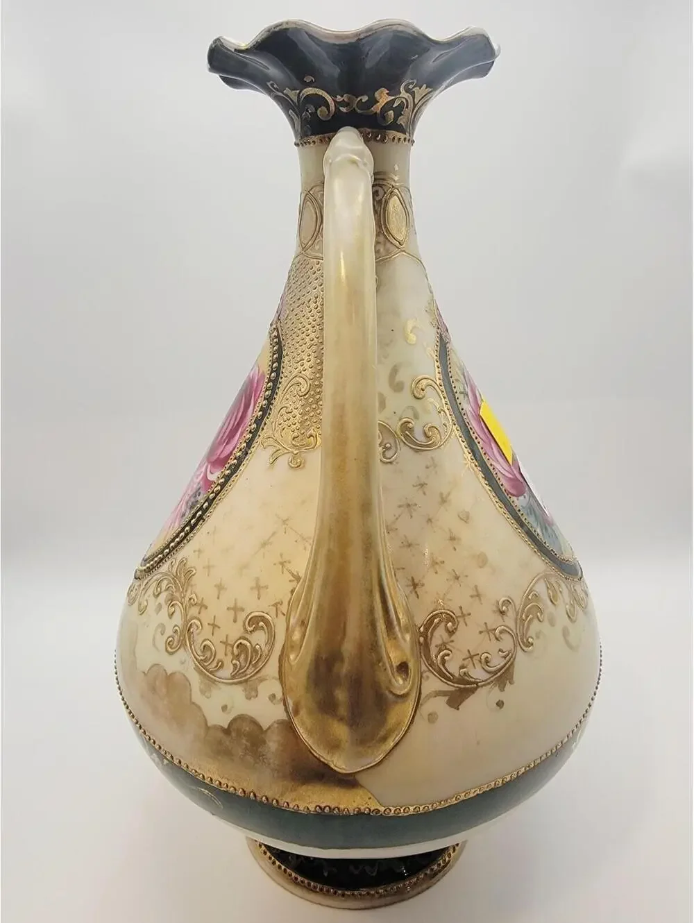 Hand-painted Nippon Gilt Moriage Porcelain Vase Pink Peony - Picture 2 of 6